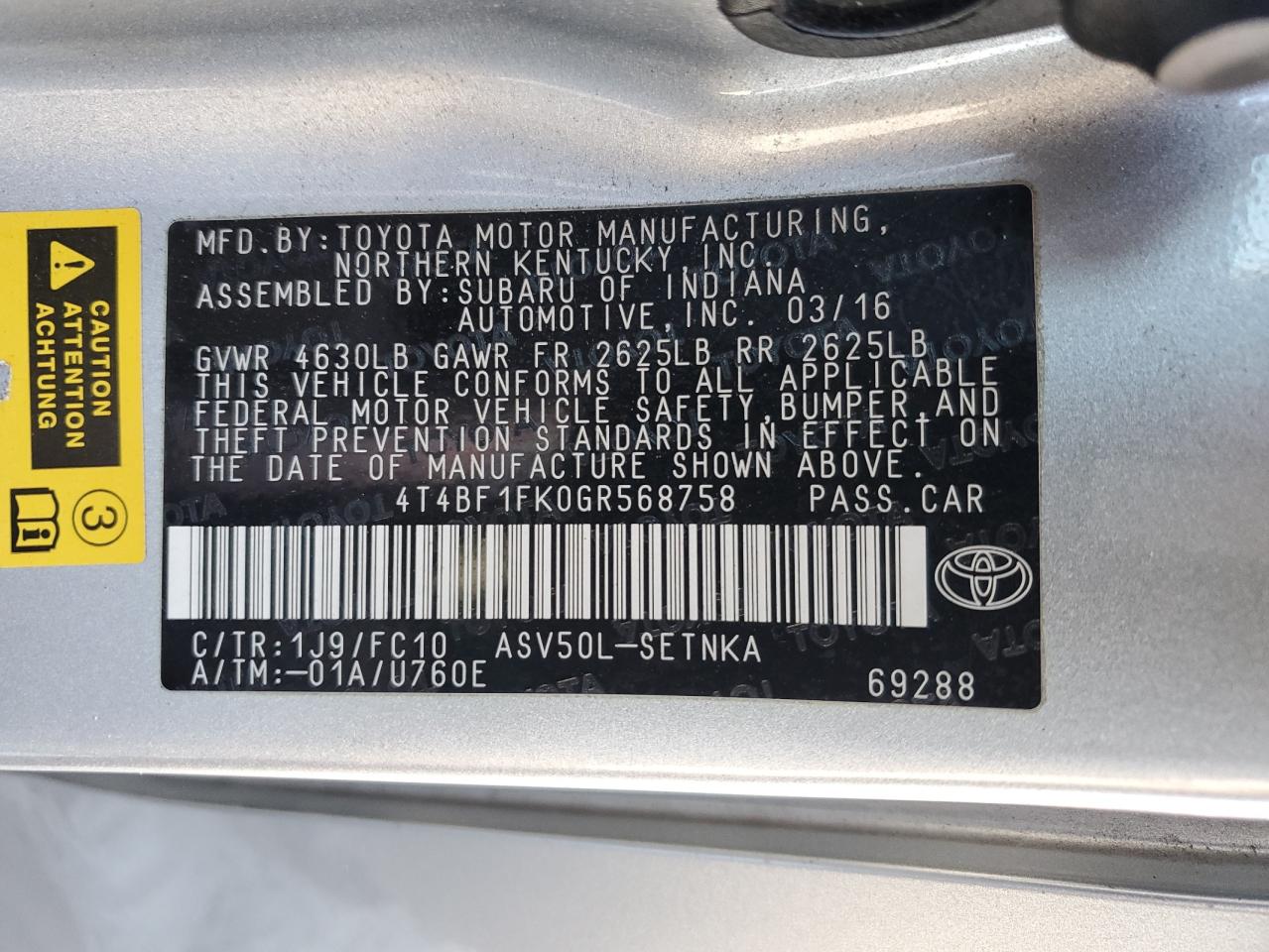 VIN 4T4BF1FK0GR568758 2016 TOYOTA CAMRY no.13