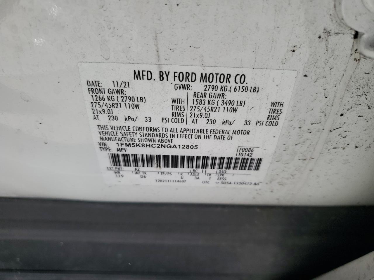 2022 Ford Explorer Platinum VIN: 1FM5K8HC2NGA12805 Lot: 80928524