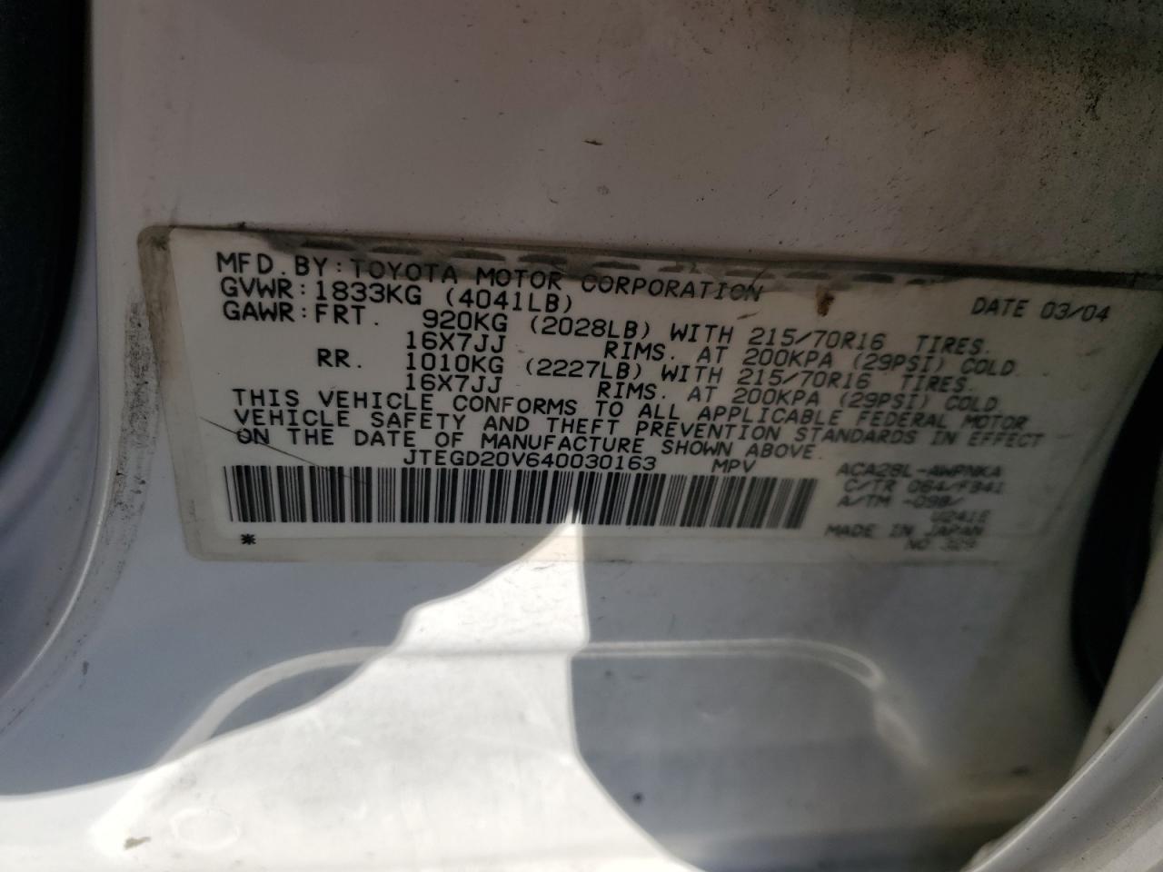 2004 Toyota Rav4 VIN: JTEGD20V640030163 Lot: 78366914