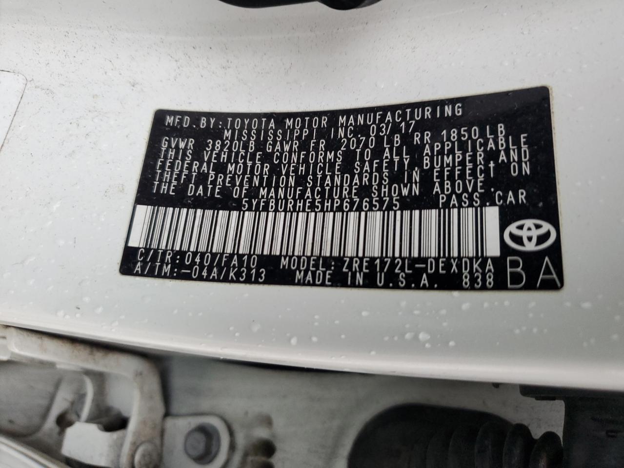 VIN 5YFBURHE5HP676575 2017 TOYOTA COROLLA no.12