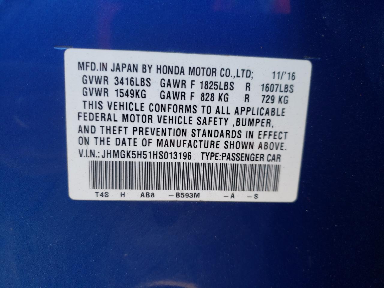 2017 Honda Fit Lx VIN: JHMGK5H51HS013196 Lot: 81367494