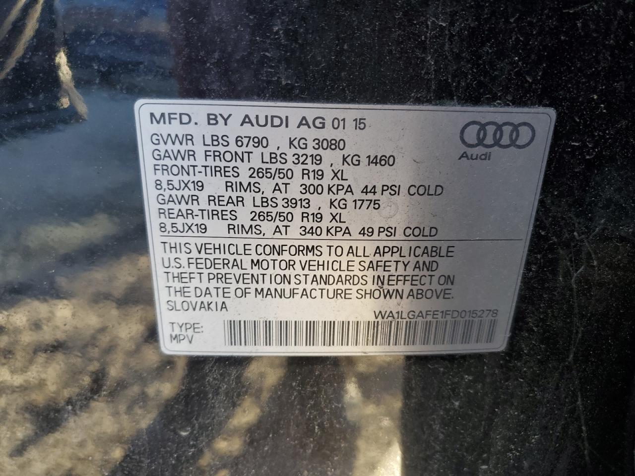 2015 Audi Q7 Premium Plus VIN: WA1LGAFE1FD015278 Lot: 80444904