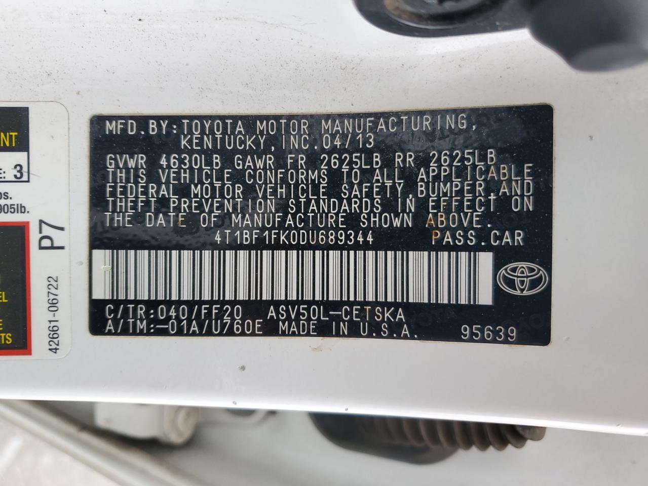 VIN 4T1BF1FK0DU689344 2013 TOYOTA CAMRY no.12