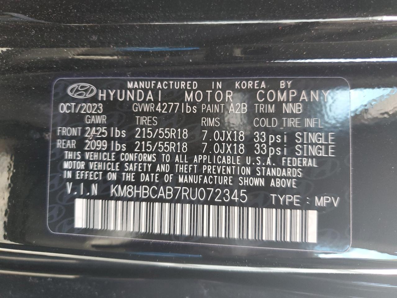 2024 Hyundai Kona Sel VIN: KM8HBCAB7RU072345 Lot: 82703094