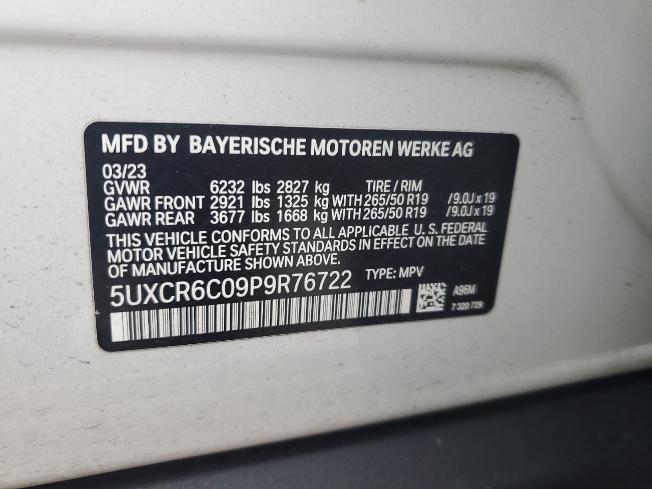 VIN 5UXCR6C09P9R76722 2023 BMW X5 no.13