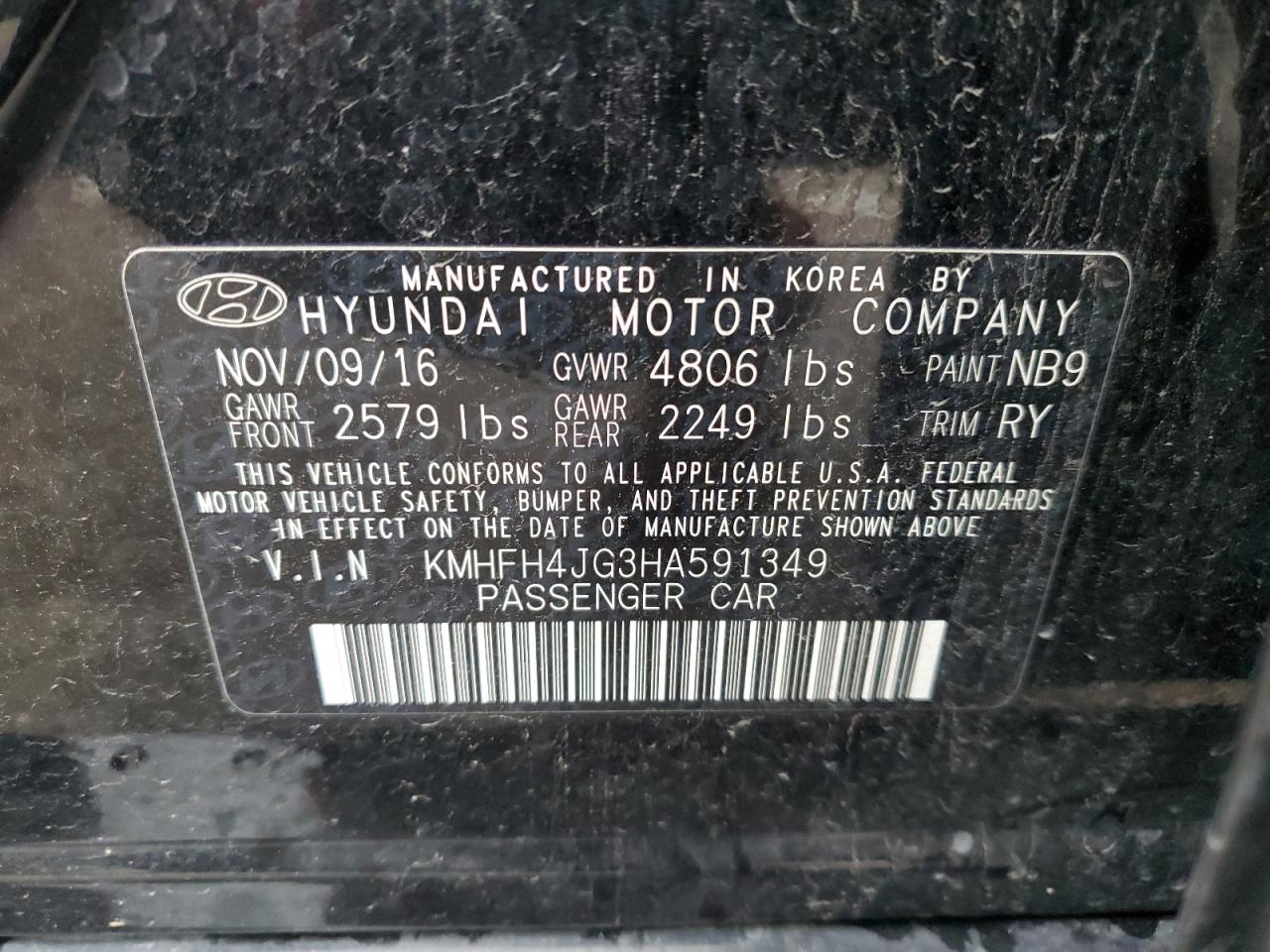 2017 Hyundai Azera Limited VIN: KMHFH4JG3HA591349 Lot: 81964924