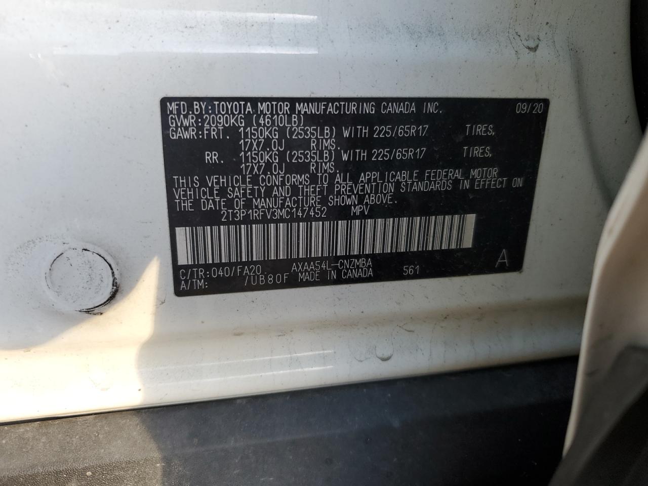 2021 Toyota Rav4 Xle VIN: 2T3P1RFV3MC147452 Lot: 56600035