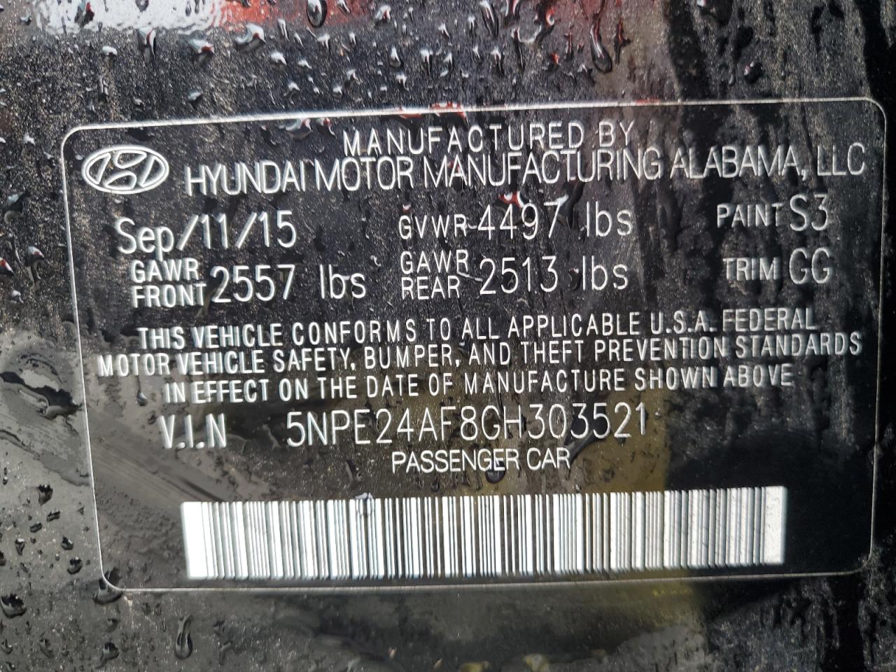 VIN 5NPE24AF8GH303521 2016 HYUNDAI SONATA no.12