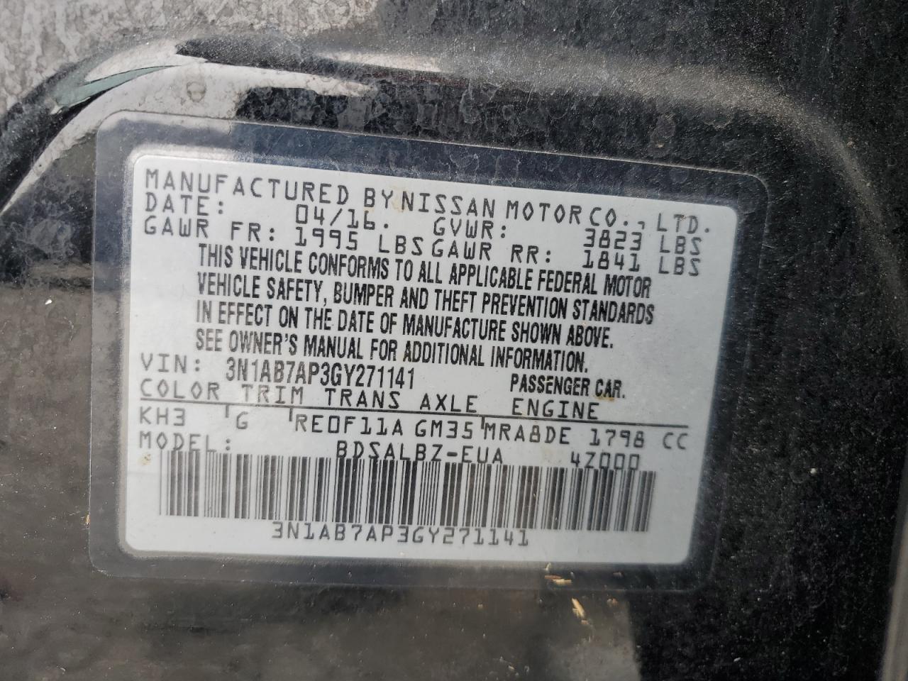 VIN 3N1AB7AP3GY271141 2016 NISSAN SENTRA no.12