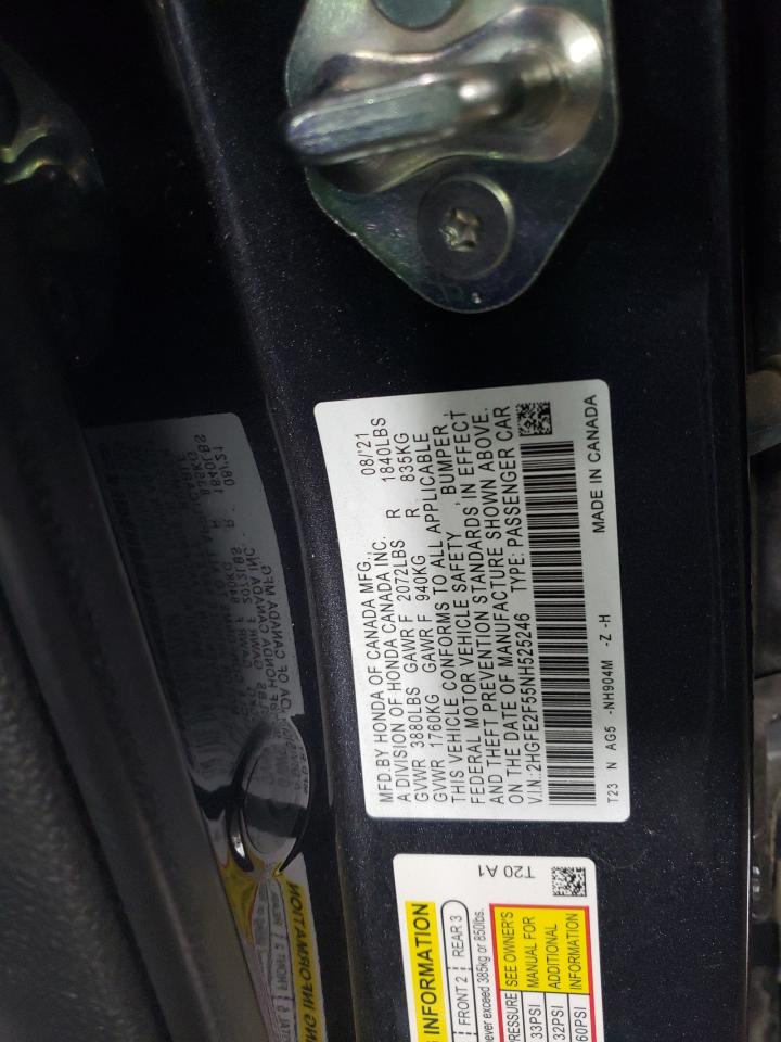 2022 Honda Civic Sport VIN: 2HGFE2F55NH525246 Lot: 79463474