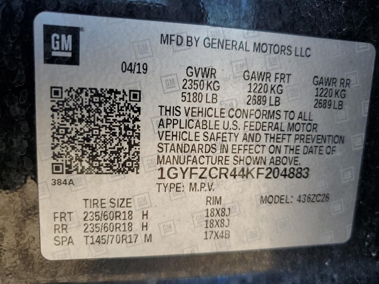 VIN 1GYFZCR44KF204883 2019 CADILLAC XT4 no.13