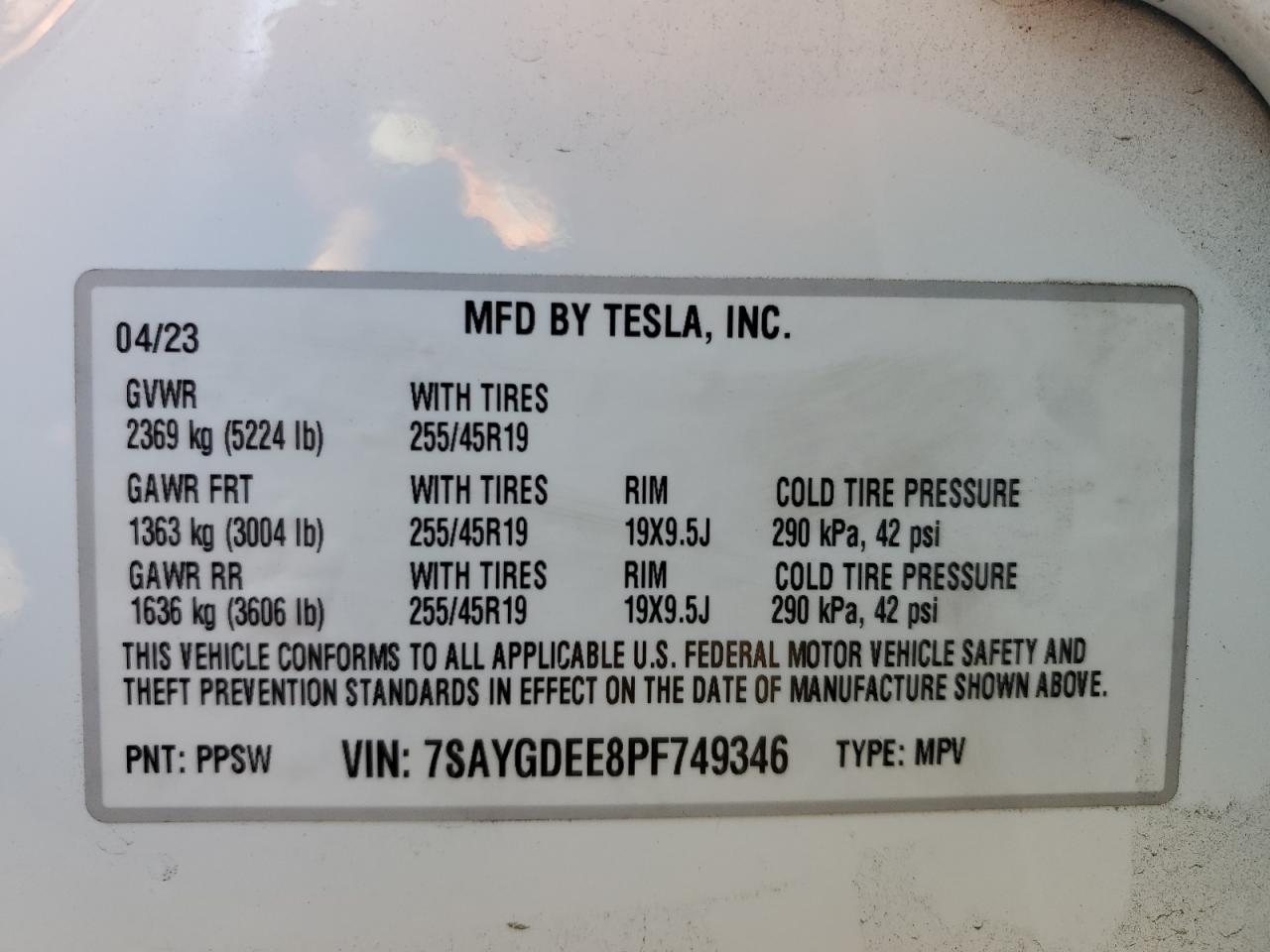 2023 Tesla Model Y VIN: 7SAYGDEE8PF749346 Lot: 79308324