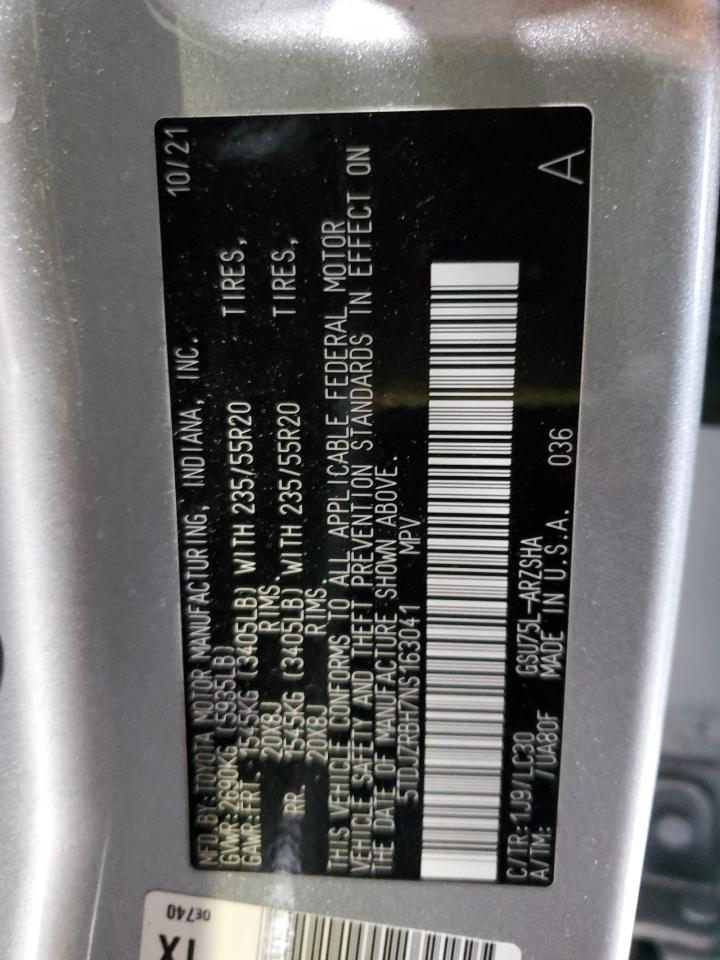 2022 Toyota Highlander Xse VIN: 5TDJZRBH7NS163041 Lot: 80617584