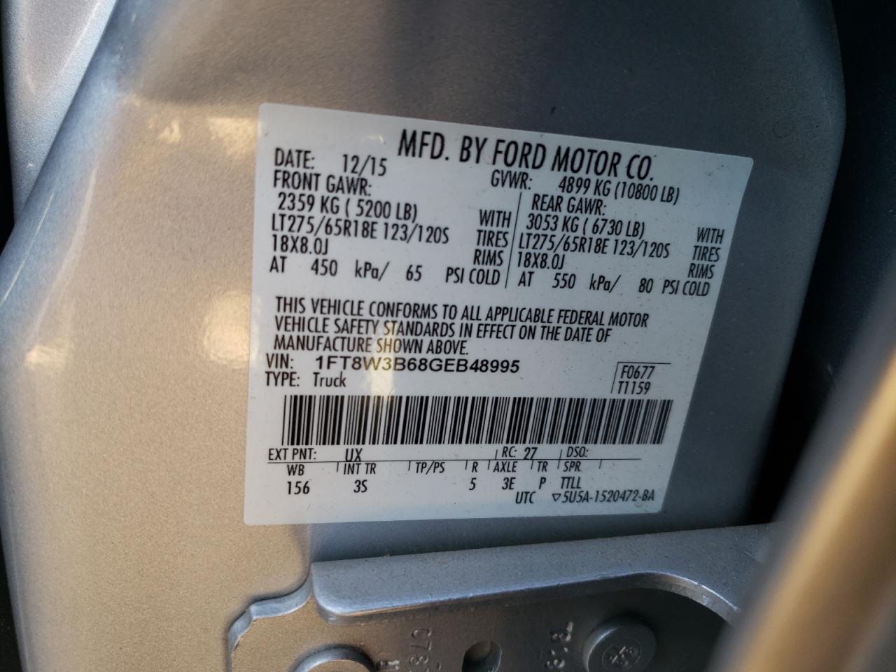 2016 Ford F350 Super Duty VIN: 1FT8W3B68GEB48995 Lot: 84137234