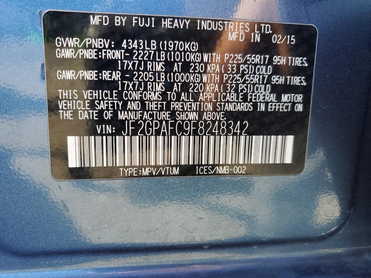 2015 Subaru Xv Crosstrek 2.0 Premium VIN: JF2GPAFC9F8248342 Lot: 81890784