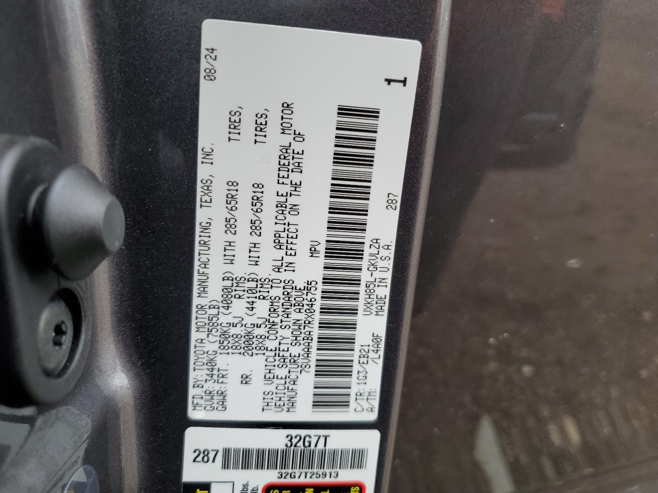 2024 Toyota Sequoia Sr5 VIN: 7SVAAABA7RX046755 Lot: 78399534