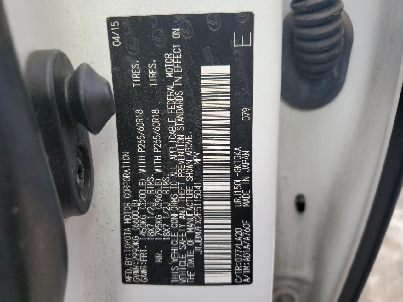 2015 Lexus Gx 460 VIN: JTJBM7FX2F5115041 Lot: 79778954