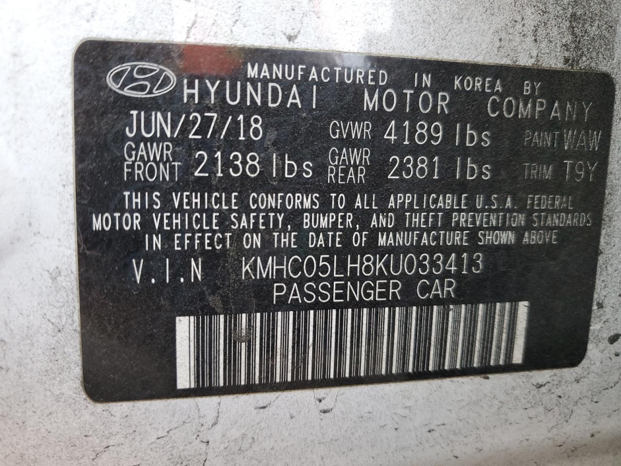 2019 Hyundai Ioniq Limited VIN: KMHC05LH8KU033413 Lot: 80570944