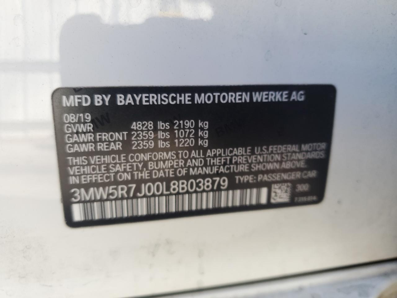 2020 BMW 330Xi VIN: 3MW5R7J00L8B03879 Lot: 79053764