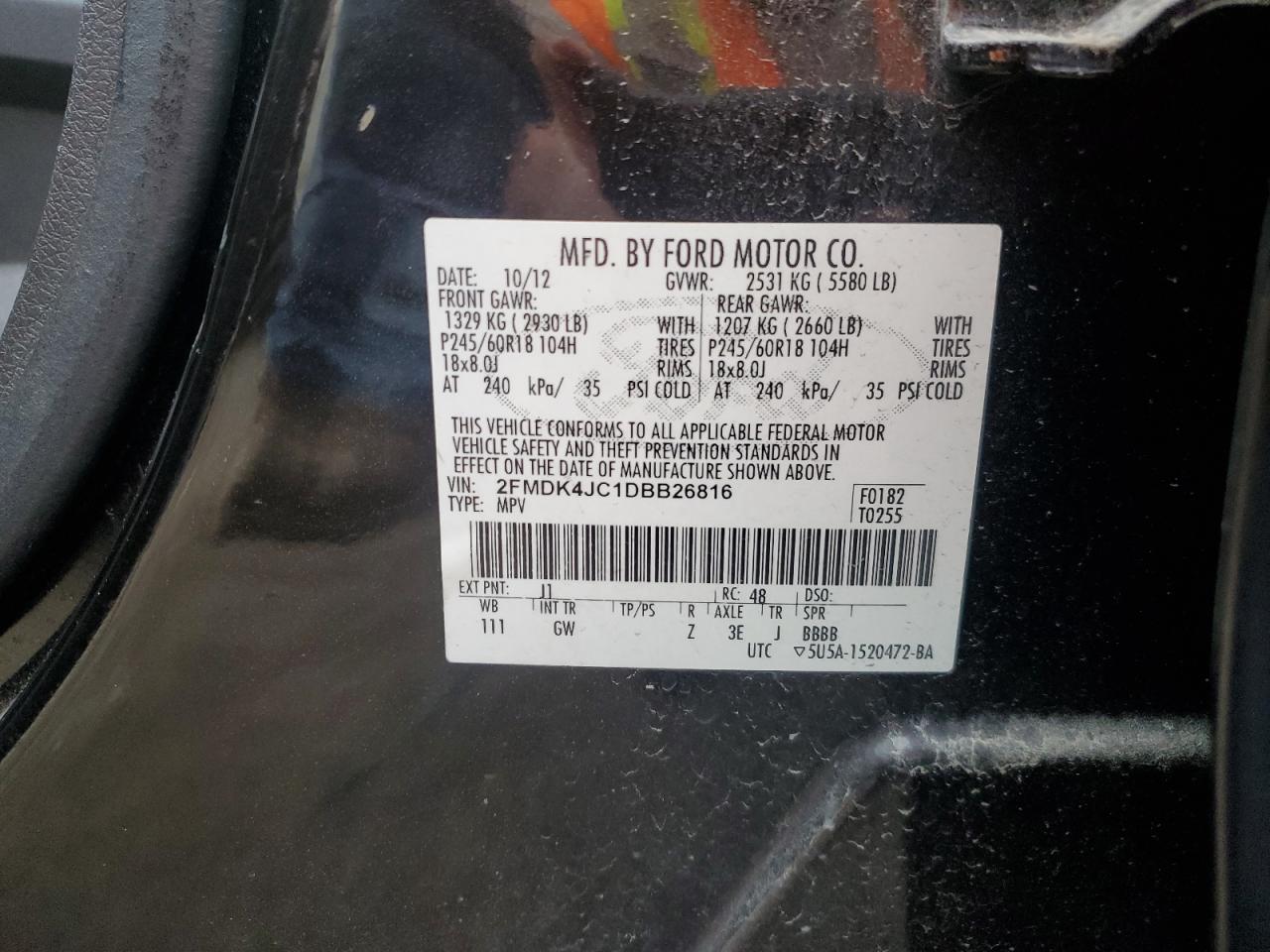 2013 Ford Edge Sel VIN: 2FMDK4JC1DBB26816 Lot: 80069364