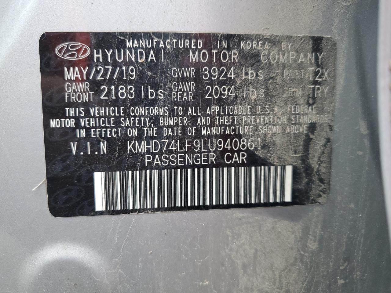 2020 Hyundai Elantra Se VIN: KMHD74LF9LU940861 Lot: 78880454