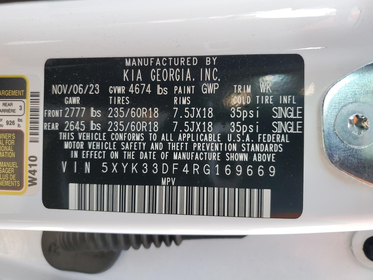 VIN 5XYK33DF4RG169669 2024 KIA SPORTAGE no.13