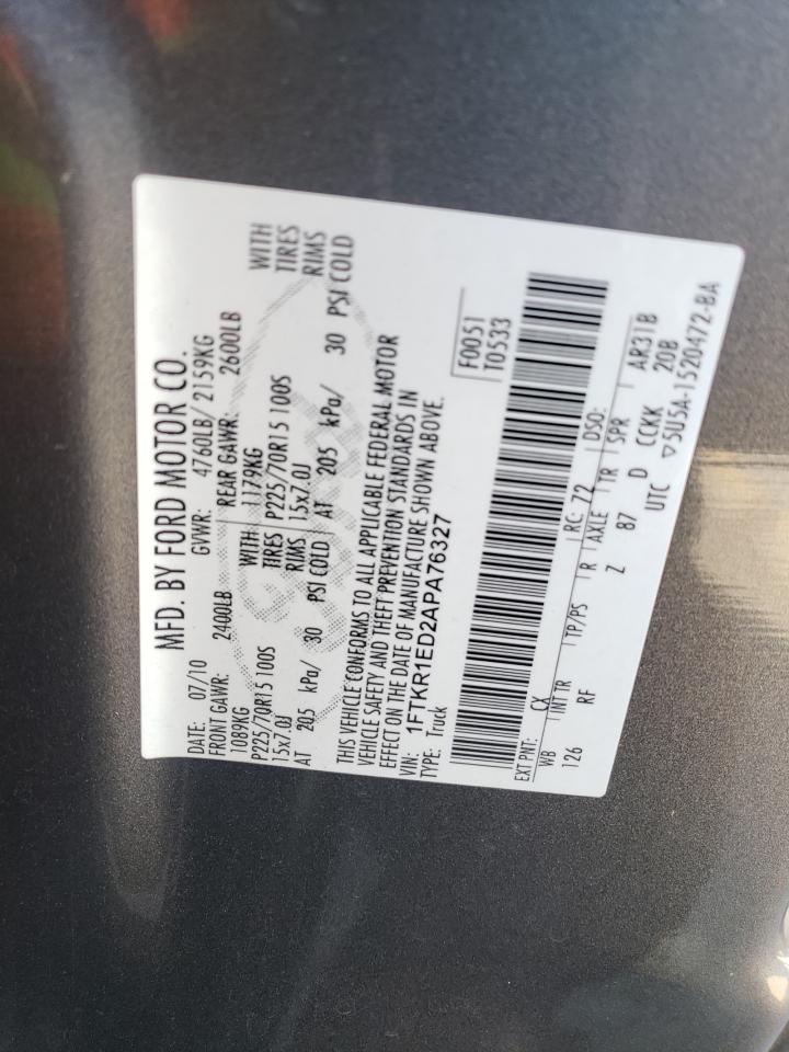 2010 Ford Ranger Super Cab VIN: 1FTKR1ED2APA76327 Lot: 79701274