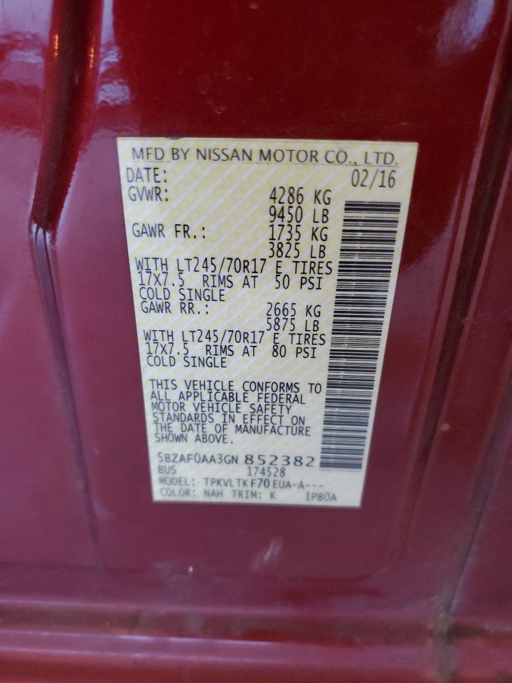 2016 Nissan Nv 3500 S VIN: 5BZAF0AA3GN852382 Lot: 80846544