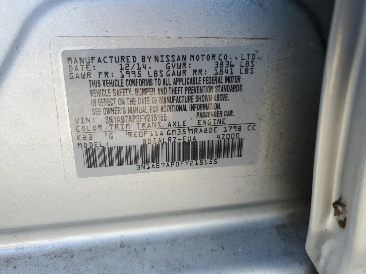 VIN 3N1AB7AP0FY215155 2015 NISSAN SENTRA no.12