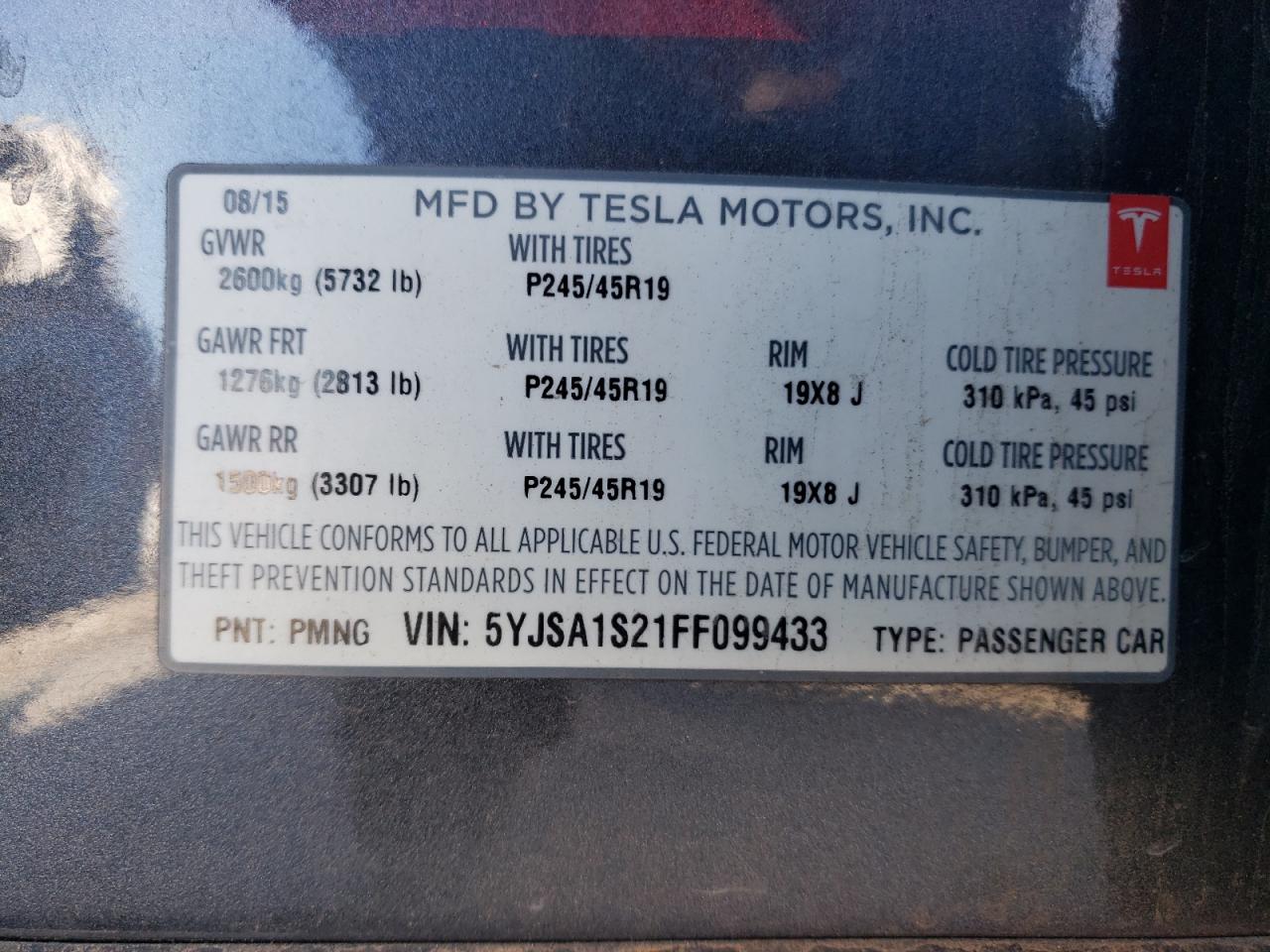 2015 Tesla Model S 70D VIN: 5YJSA1S21FF099433 Lot: 81187934