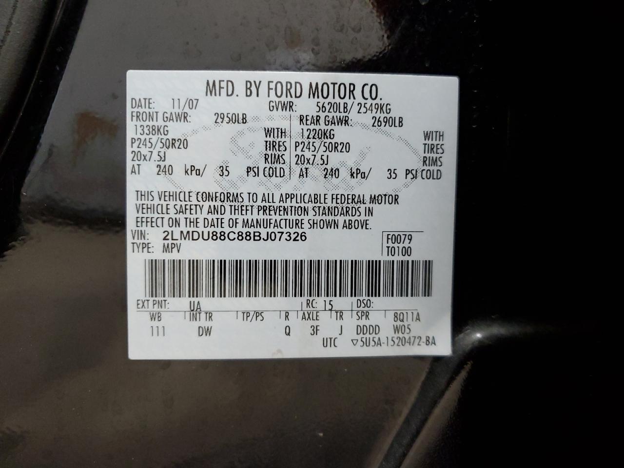 2008 Lincoln Mkx VIN: 2LMDU88C88BJ07326 Lot: 78570944