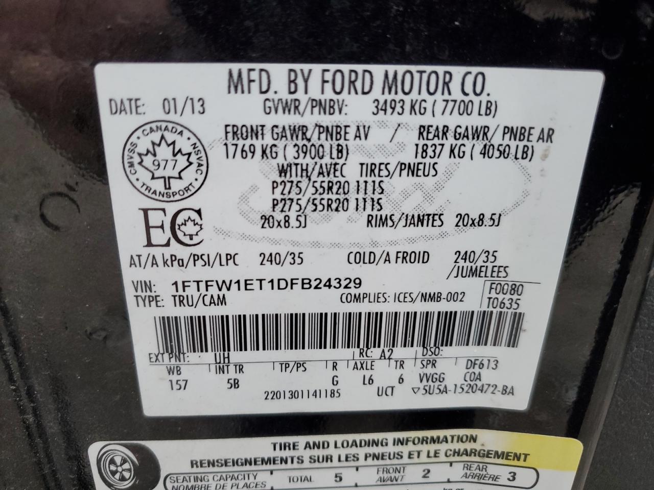 VIN 1FTFW1ET1DFB24329 2013 FORD F-150 no.13