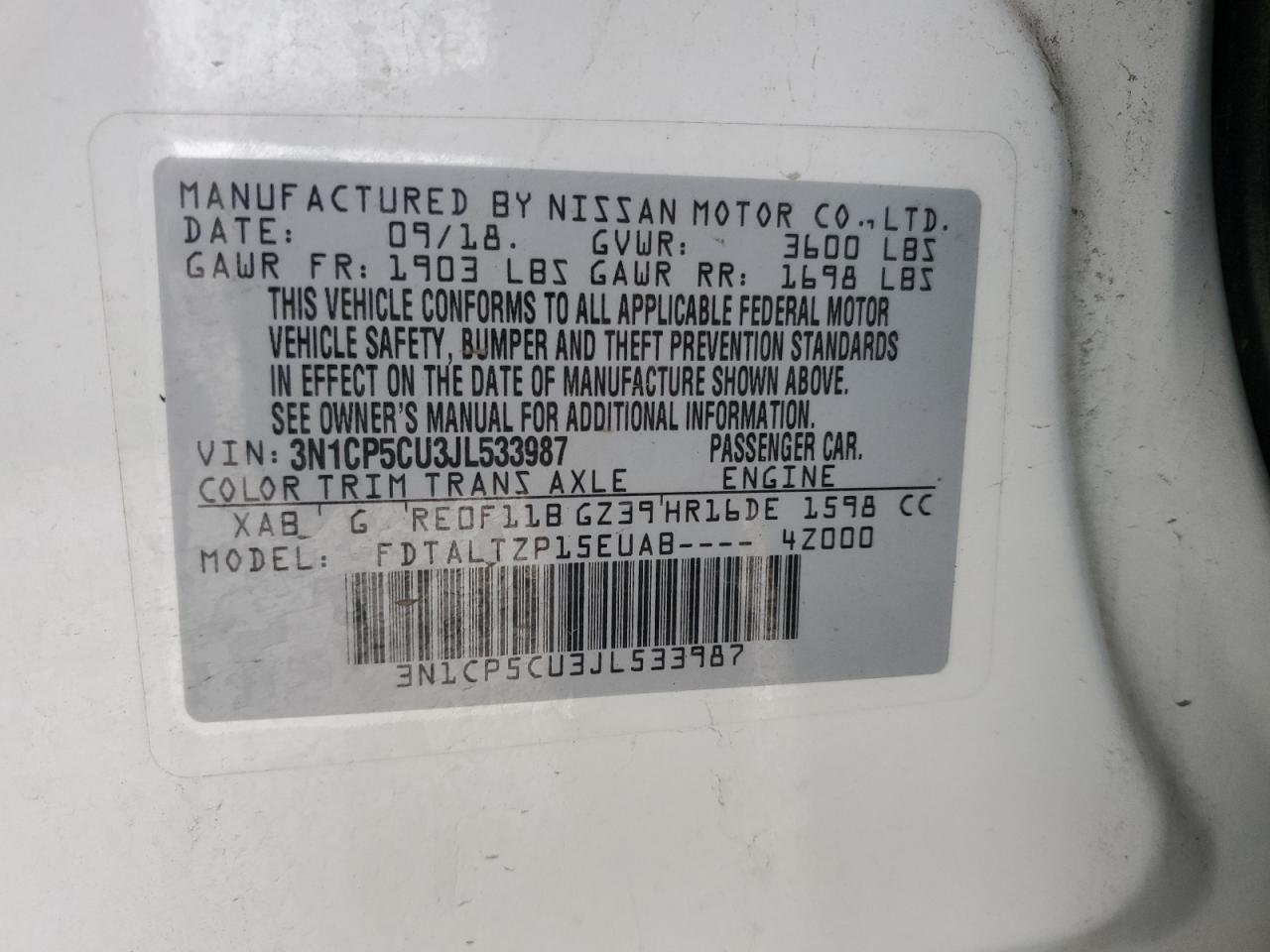 VIN 3N1CP5CU3JL533987 2018 NISSAN KICKS no.13