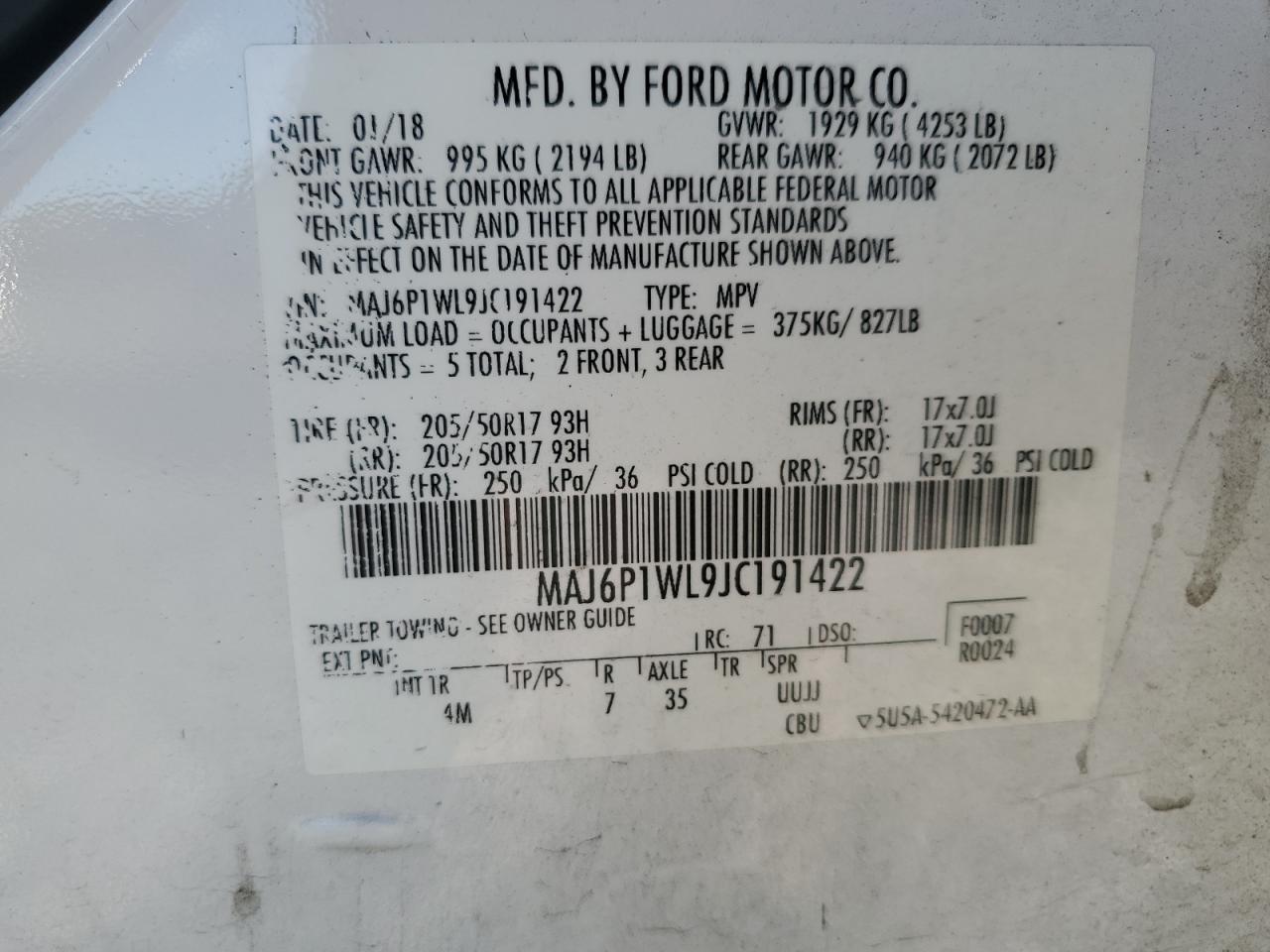 2018 Ford Ecosport Titanium VIN: MAJ6P1WL9JC191422 Lot: 80679574