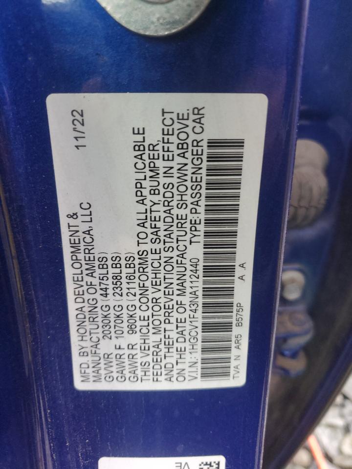 VIN 1HGCV1F43NA112440 2022 HONDA ACCORD no.12