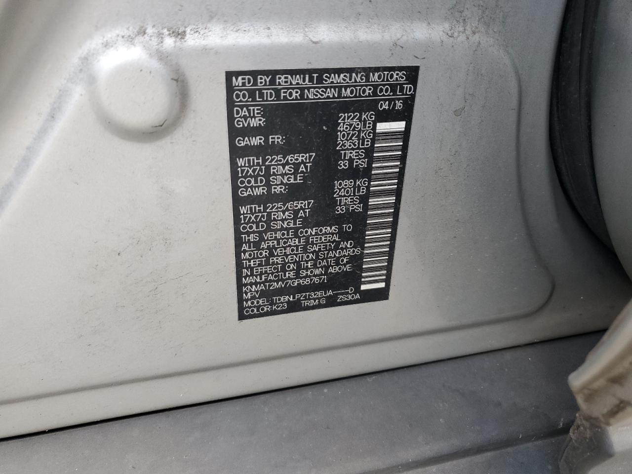 KNMAT2MV7GP687671 2016 NISSAN ROGUE - Image 13