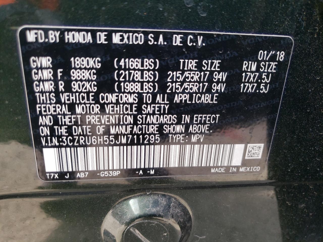 VIN 3CZRU6H55JM711295 2018 HONDA HR-V no.14