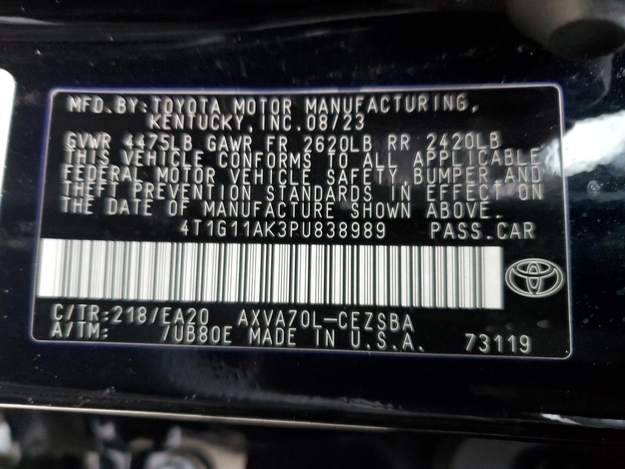 4T1G11AK3PU838989 2023 TOYOTA CAMRY - Image 14