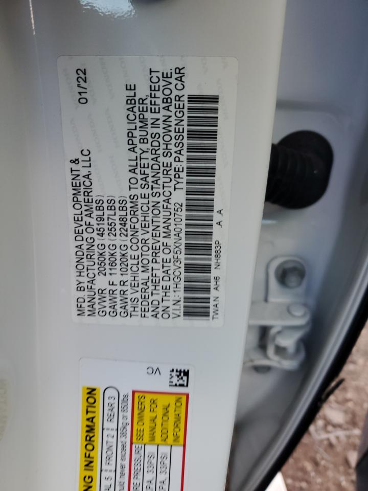 VIN 1HGCV3F5XNA010752 2022 HONDA ACCORD no.12