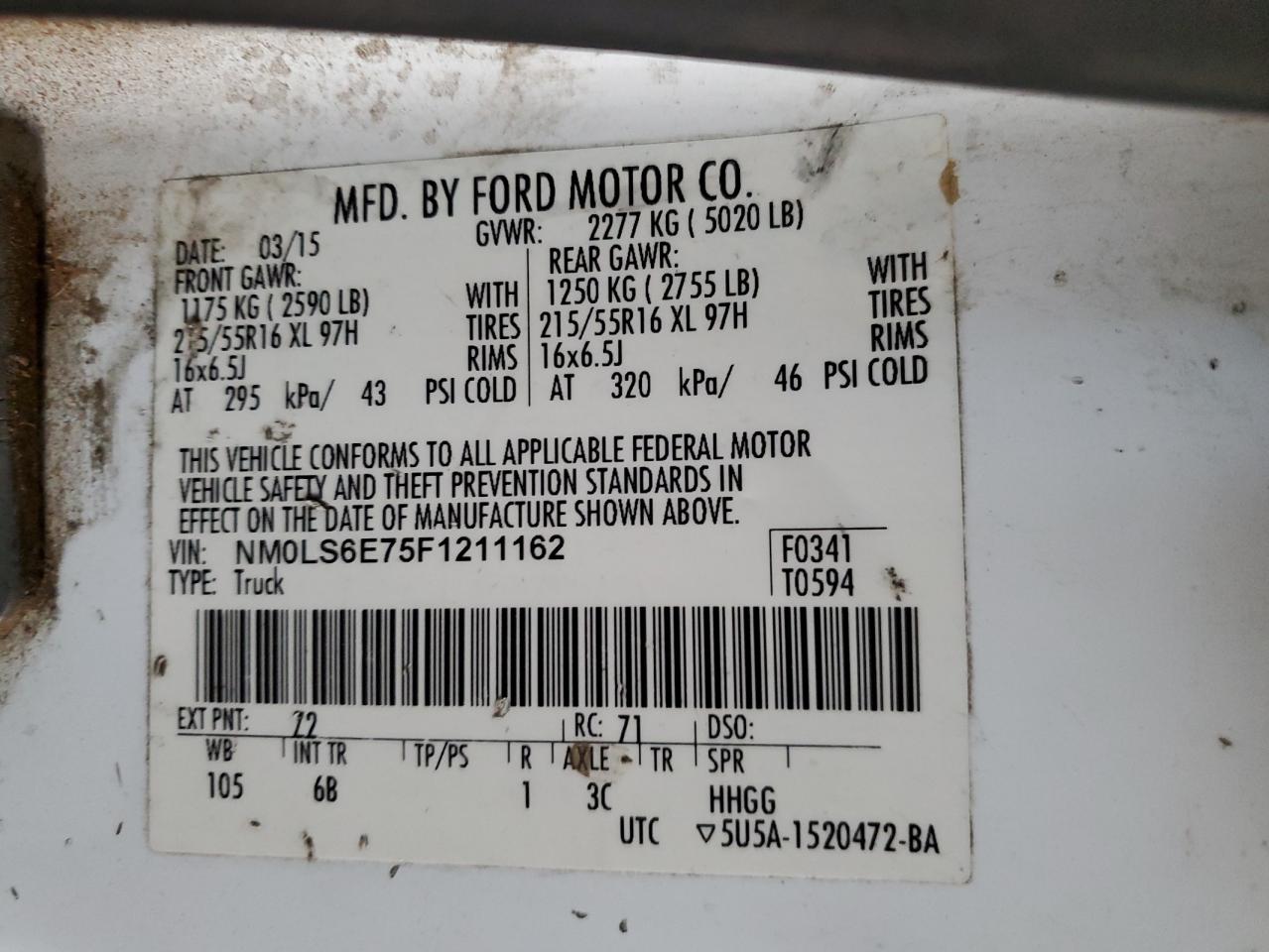 VIN NM0LS6E75F1211162 2015 FORD TRANSIT no.13