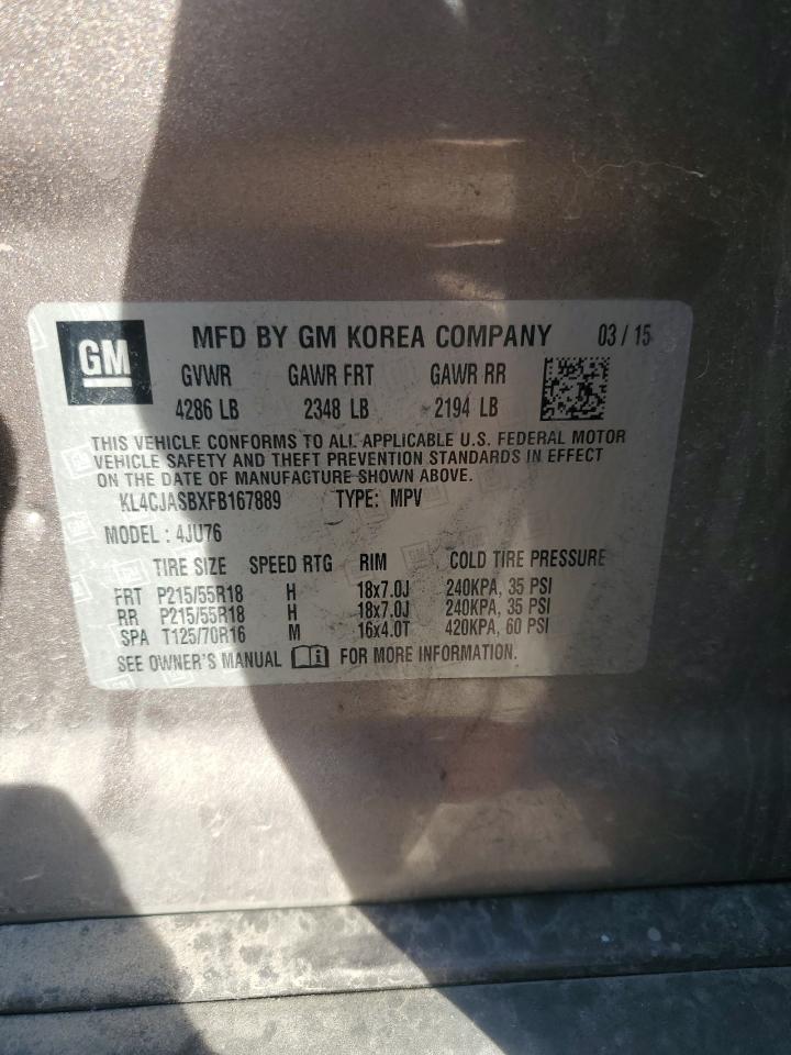 2015 BUICK ENCORE with MECHANICAL damage, VIN KL4CJASBXFB167889