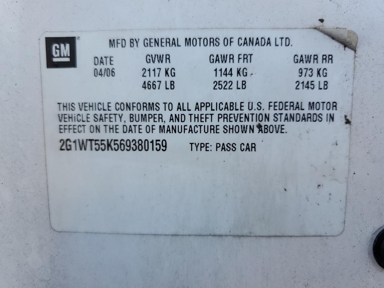 2G1WT55K569380159 2006 Chevrolet Impala Lt