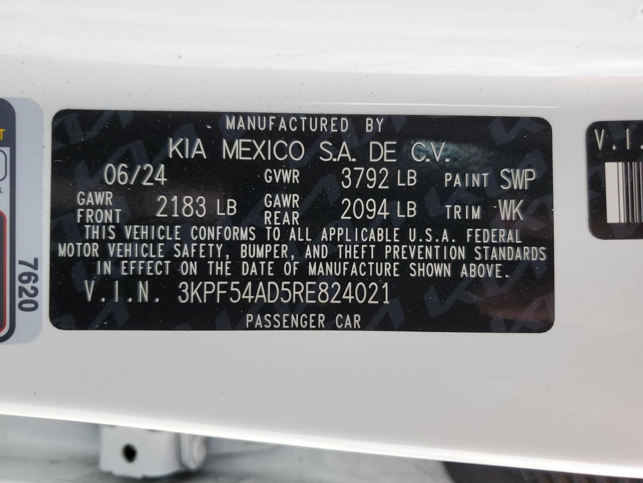 2024 Kia Forte Gt Line VIN: 3KPF54AD5RE824021 Lot: 81288984