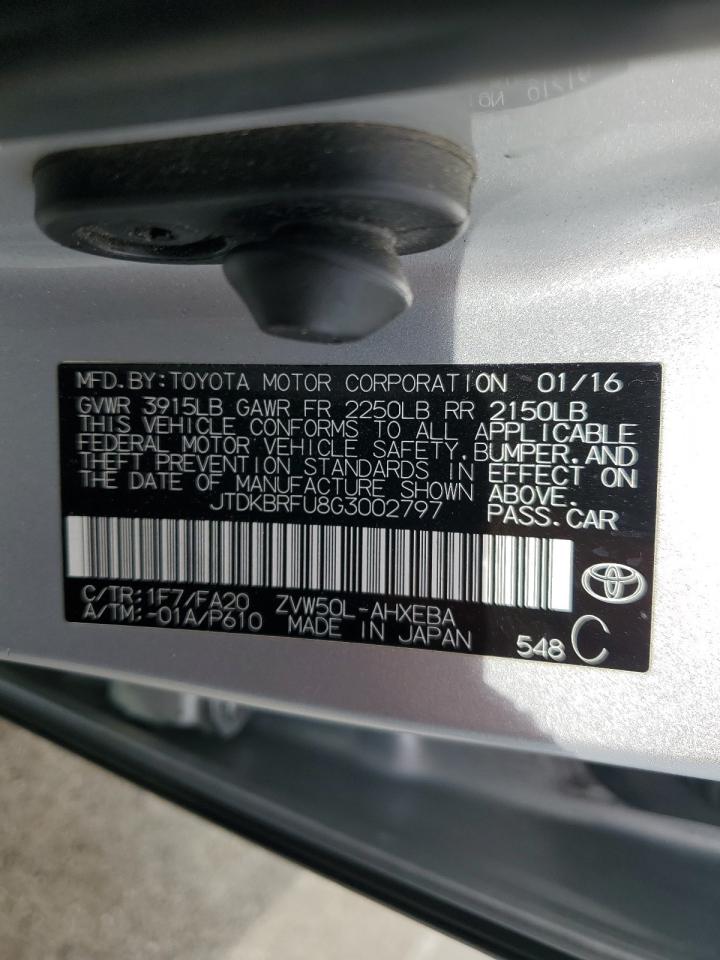 VIN JTDKBRFU8G3002797 2016 TOYOTA PRIUS no.12