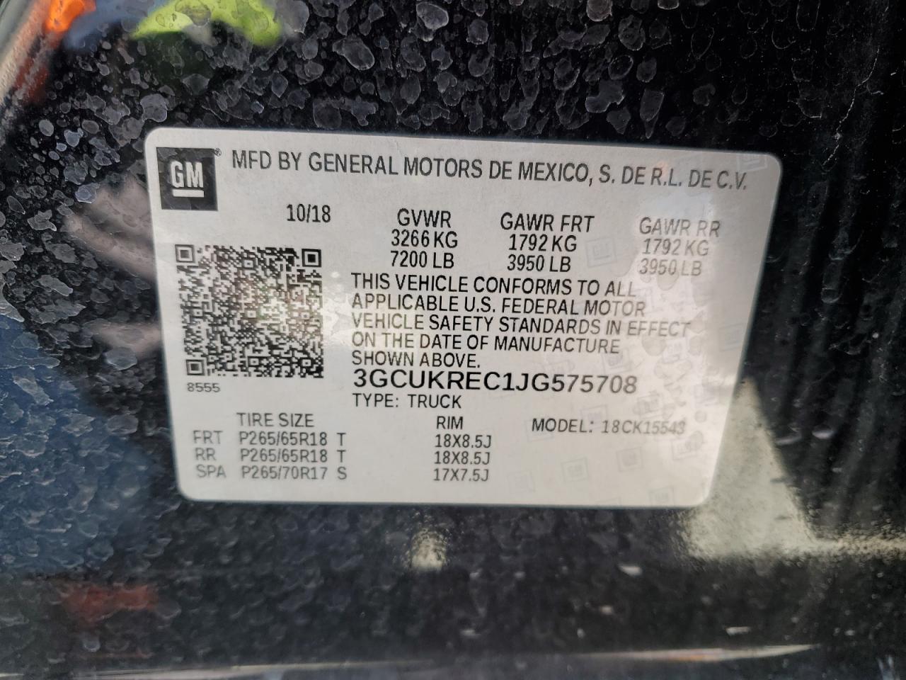 VIN 3GCUKREC1JG575708 2018 CHEVROLET ALL Models no.12