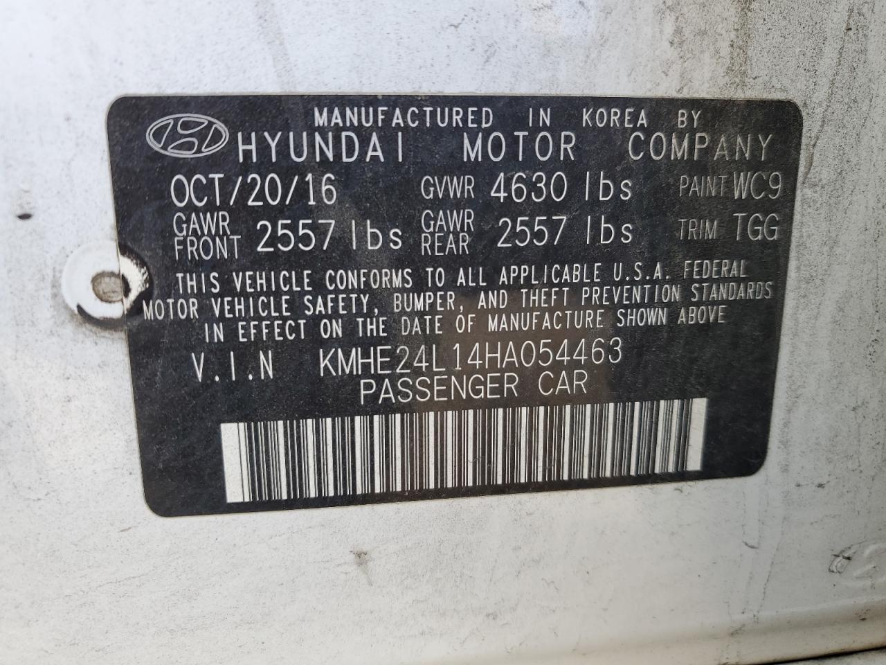 2017 Hyundai Sonata Hybrid VIN: KMHE24L14HA054463 Lot: 80435974