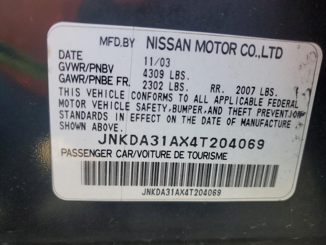 2004 Infiniti I35 VIN: JNKDA31AX4T204069 Lot: 77755854