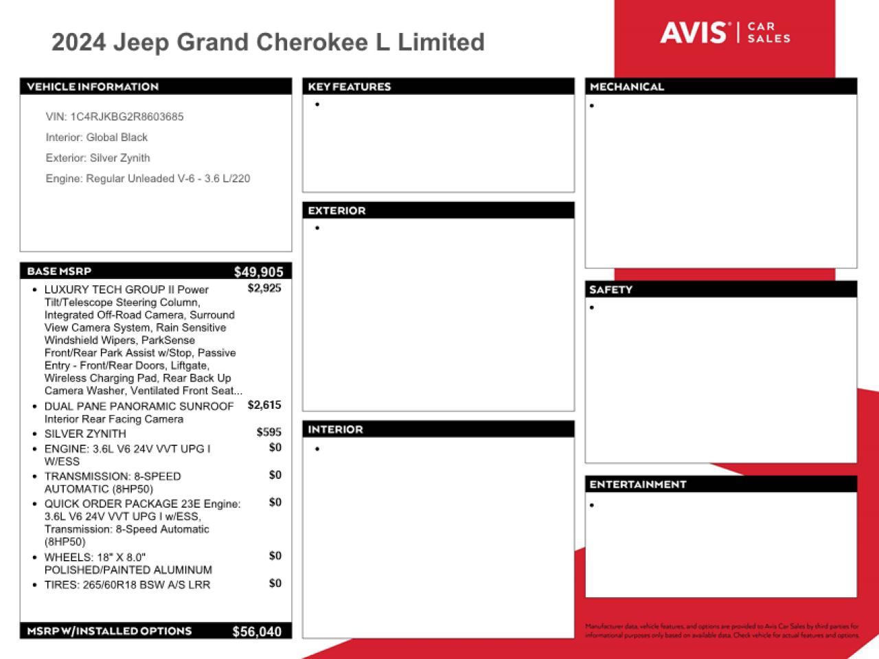 2024 Jeep Grand Cherokee L Limited VIN: 1C4RJKBG2R8603685 Lot: 81281804