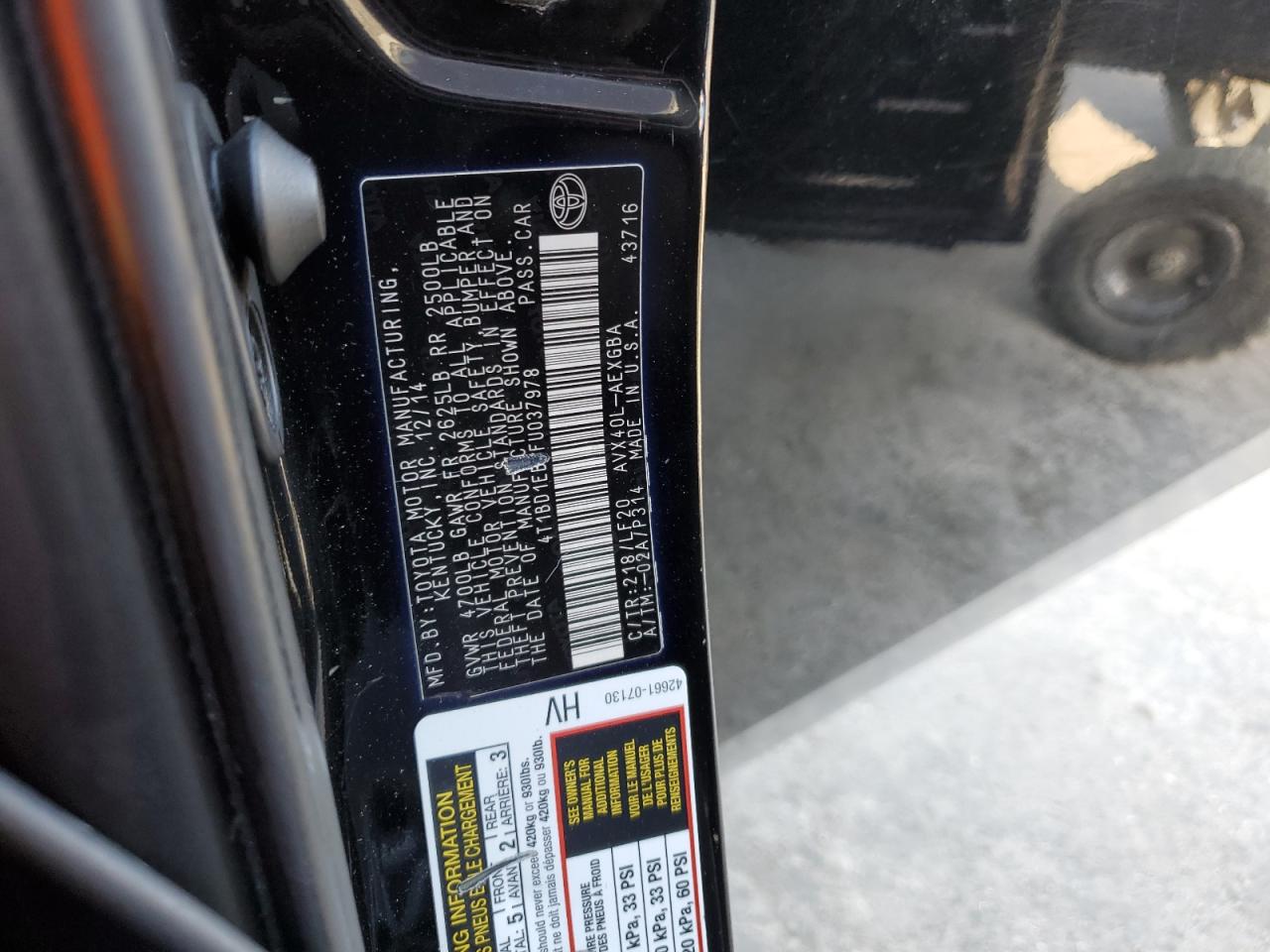 2015 Toyota Avalon Hybrid VIN: 4T1BD1EB0FU037978 Lot: 62754525