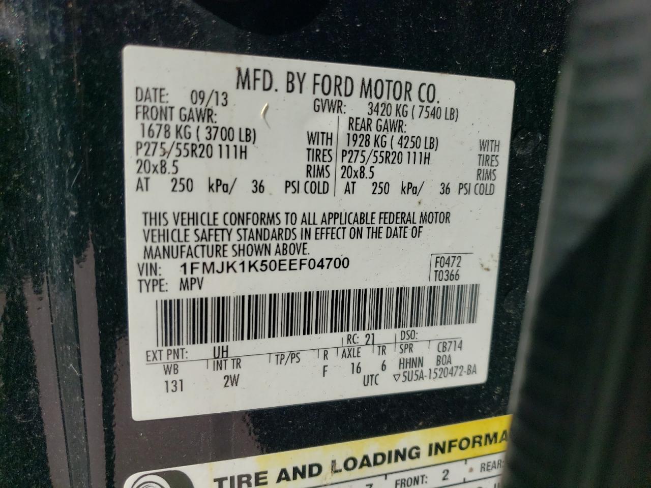 2014 Ford Expedition El Limited VIN: 1FMJK1K50EEF04700 Lot: 78734384